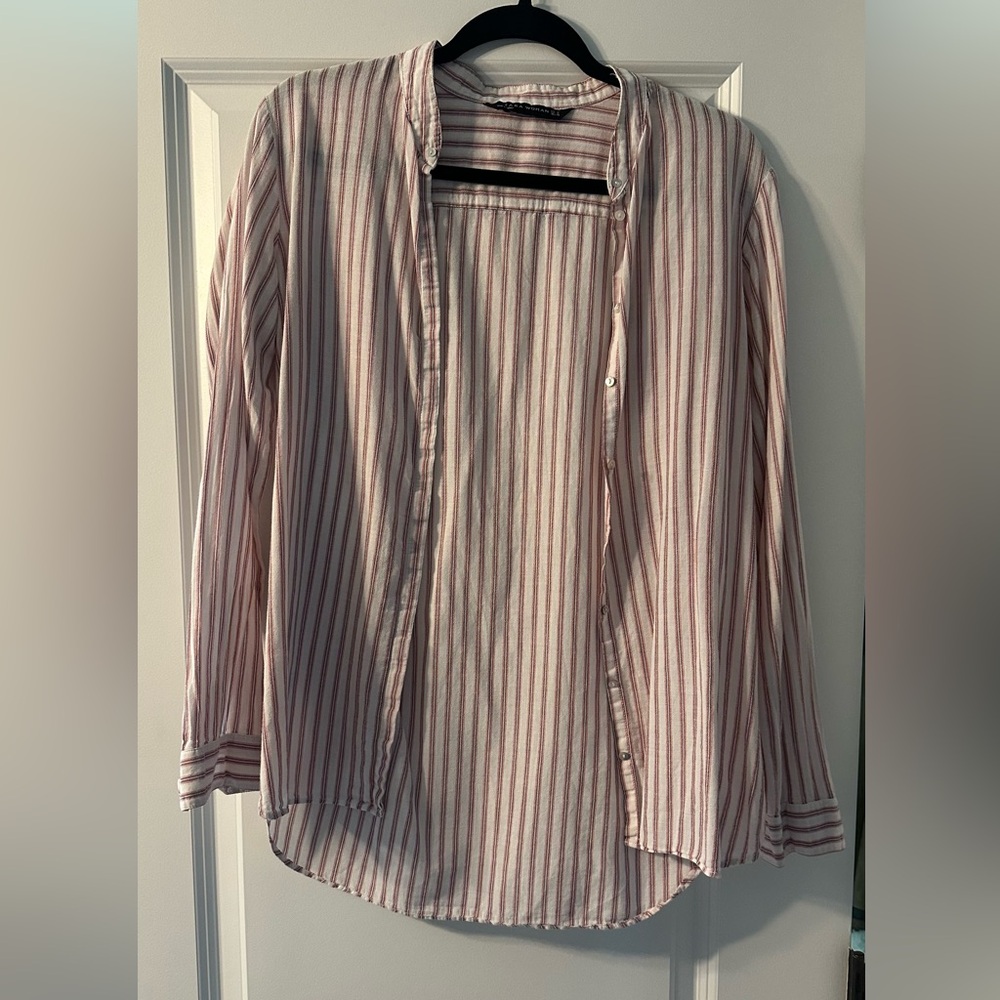 Zara Pink and White Striped Shirt